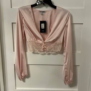 Pink satin crop top
